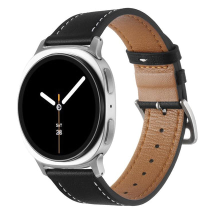 Stainless Steel Silver Buckle Genuine Leather Watch Band, For Samsung Galaxy Watch8 / Watch8 Classic - DealBuddy