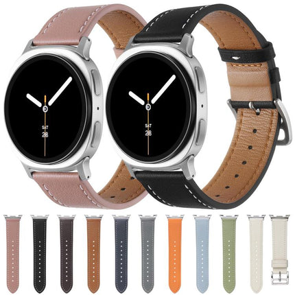 Stainless Steel Silver Buckle Genuine Leather Watch Band, For Samsung Galaxy Watch8 / Watch8 Classic - DealBuddy