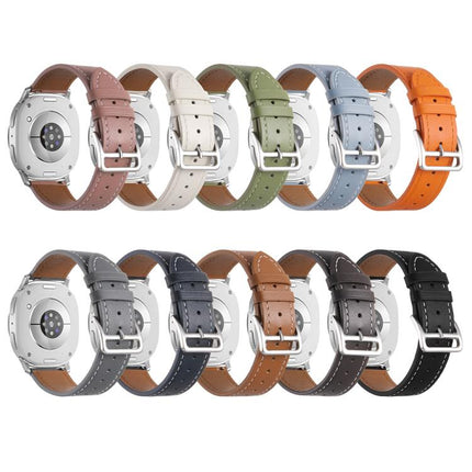 Stainless Steel Silver Buckle Genuine Leather Watch Band, For Samsung Galaxy Watch8 / Watch8 Classic - DealBuddy