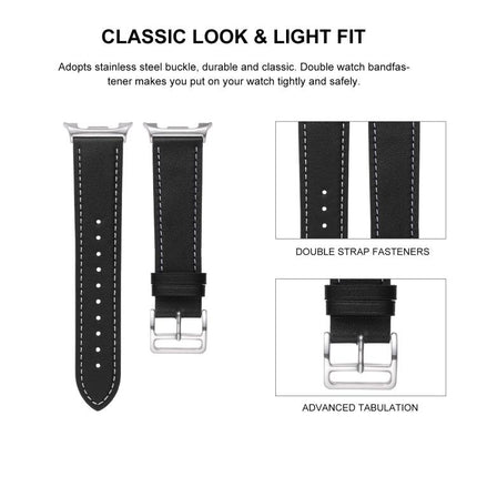 Stainless Steel Silver Buckle Genuine Leather Watch Band, For Samsung Galaxy Watch8 / Watch8 Classic - DealBuddy