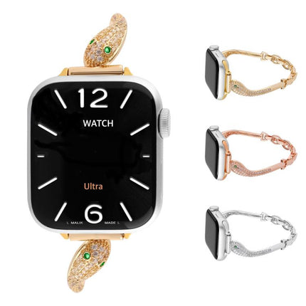 Copper Inlaid Zircon Snake Head Watch Band, For Apple Watch 46mm / 49mm / 45mm / 44mm, For Apple Watch 42mm / 41mm / 40mm / 38mm - DealBuddy