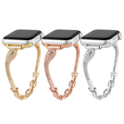 Copper Inlaid Zircon Snake Head Watch Band, For Apple Watch 46mm / 49mm / 45mm / 44mm, For Apple Watch 42mm / 41mm / 40mm / 38mm - DealBuddy