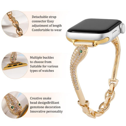 Copper Inlaid Zircon Snake Head Watch Band, For Apple Watch 46mm / 49mm / 45mm / 44mm, For Apple Watch 42mm / 41mm / 40mm / 38mm - DealBuddy