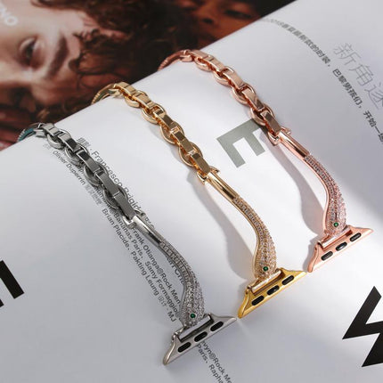 Copper Inlaid Zircon Snake Head Watch Band, For Apple Watch 46mm / 49mm / 45mm / 44mm, For Apple Watch 42mm / 41mm / 40mm / 38mm - DealBuddy