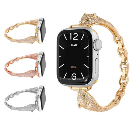 Copper Inlaid Zircon Leopard Head Watch Band, For Apple Watch 46mm / 49mm / 45mm / 44mm, For Apple Watch 42mm / 41mm / 40mm / 38mm - DealBuddy