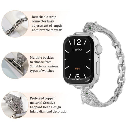 Copper Inlaid Zircon Leopard Head Watch Band, For Apple Watch 46mm / 49mm / 45mm / 44mm, For Apple Watch 42mm / 41mm / 40mm / 38mm - DealBuddy