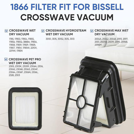 JUNSUNMAY Replacement Filters for Bissell Crosswave Wet Dry Vacuums 3888A / 1785A / 2306A