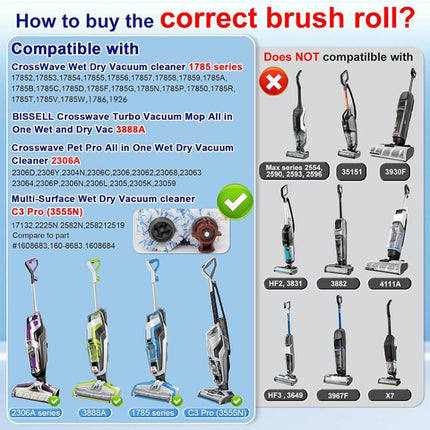 JUNSUNMAY 2pcs Replacement Brush Roll for Bissell CrossWave Vacuum Cleaner 1866 / 1868