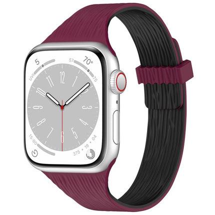 Water Wood Grain Small Waist Magnetic Silicone Watch Band, For Apple Watch 46mm / 49mm / 45mm / 44mm, For Apple Watch 42mm / 41mm / 40mm / 38mm - DealBuddy