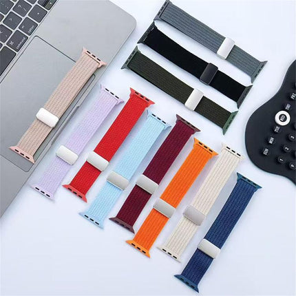 Single Color Magnetic Snap Four Strand Elastic Nylon Watch Band
