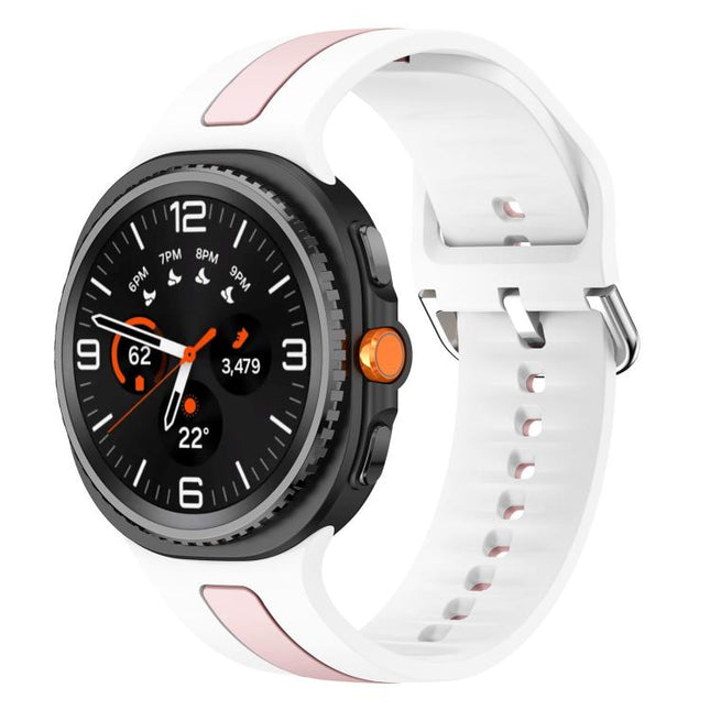 Silver Buckle Vertical Stripe Two Color Silicone Watch Band