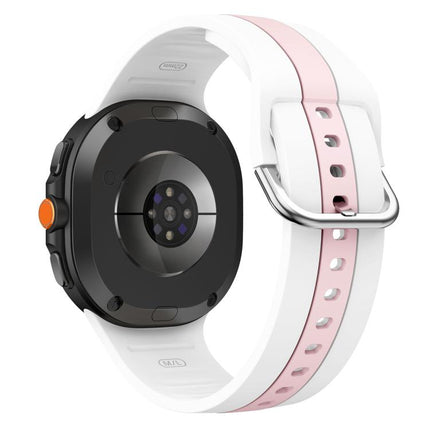 Silver Buckle Vertical Stripe Two Color Silicone Watch Band