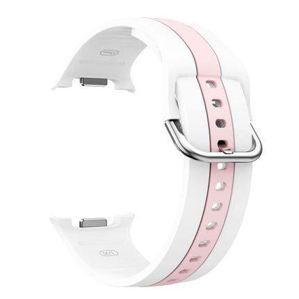 Silver Buckle Vertical Stripe Two Color Silicone Watch Band