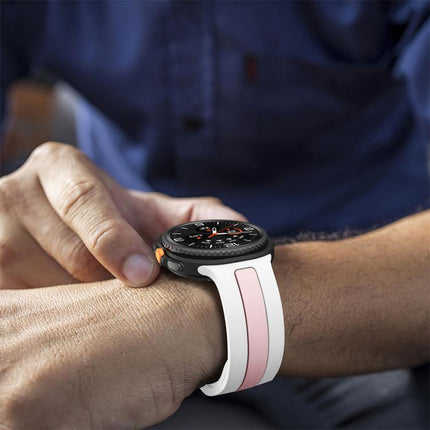 Silver Buckle Vertical Stripe Two Color Silicone Watch Band - DealBuddy