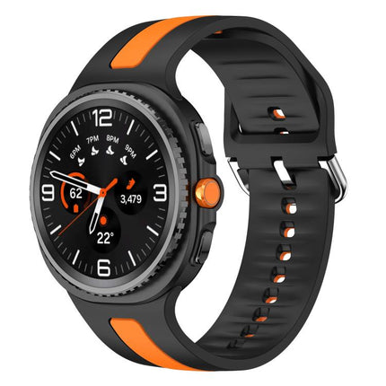 Silver Buckle Vertical Stripe Two Color Silicone Watch Band
