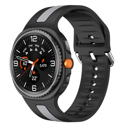 Silver Buckle Vertical Stripe Two Color Silicone Watch Band