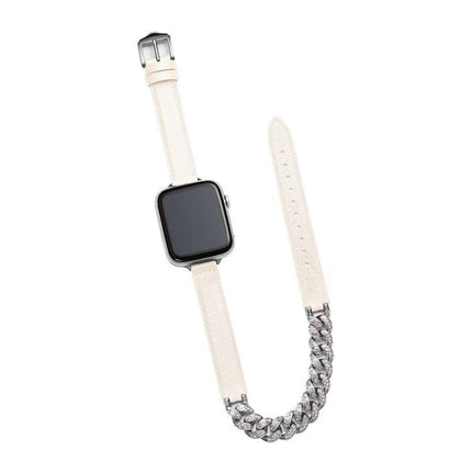 Diamond Encrusted Bracelet Genuine Leather Watch Band, For Apple Watch 46mm / 49mm / 45mm / 44mm, For Apple Watch 42mm / 41mm / 40mm / 38mm - DealBuddy