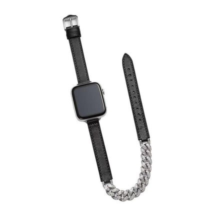 Diamond Encrusted Bracelet Genuine Leather Watch Band, For Apple Watch 46mm / 49mm / 45mm / 44mm, For Apple Watch 42mm / 41mm / 40mm / 38mm - DealBuddy