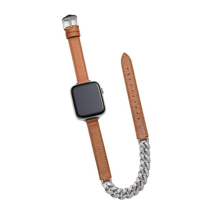 Diamond Encrusted Bracelet Genuine Leather Watch Band, For Apple Watch 46mm / 49mm / 45mm / 44mm, For Apple Watch 42mm / 41mm / 40mm / 38mm - DealBuddy