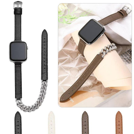 Diamond Encrusted Bracelet Genuine Leather Watch Band, For Apple Watch 46mm / 49mm / 45mm / 44mm, For Apple Watch 42mm / 41mm / 40mm / 38mm - DealBuddy