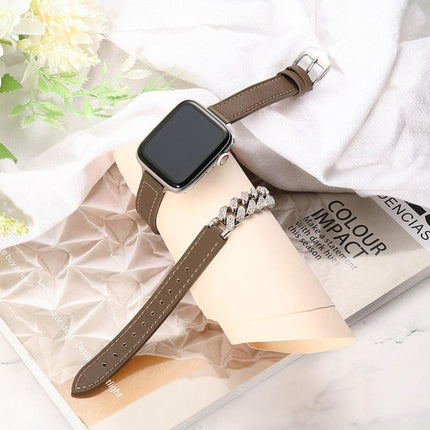 Diamond Encrusted Bracelet Genuine Leather Watch Band, For Apple Watch 46mm / 49mm / 45mm / 44mm, For Apple Watch 42mm / 41mm / 40mm / 38mm - DealBuddy