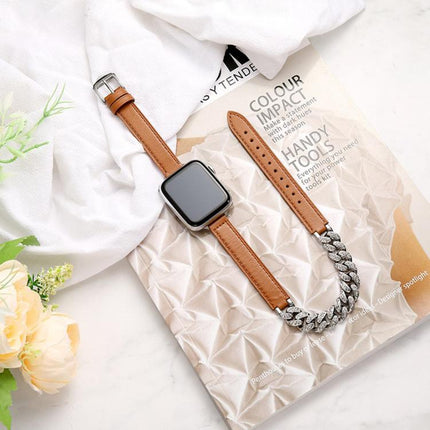 Diamond Encrusted Bracelet Genuine Leather Watch Band, For Apple Watch 46mm / 49mm / 45mm / 44mm, For Apple Watch 42mm / 41mm / 40mm / 38mm - DealBuddy