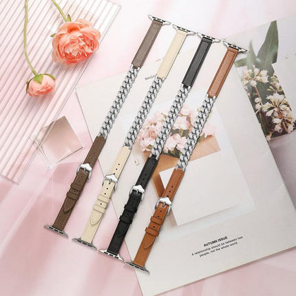Diamond Encrusted Bracelet Genuine Leather Watch Band, For Apple Watch 46mm / 49mm / 45mm / 44mm, For Apple Watch 42mm / 41mm / 40mm / 38mm - DealBuddy