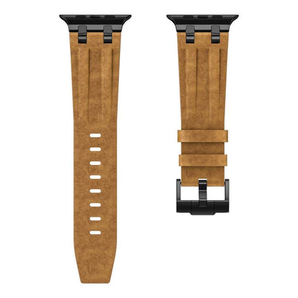 Crazy Horse Vegan Leather Stainless Steel Black Buckle Watch Band, For Apple Watch 46mm / 49mm / 45mm / 44mm - DealBuddy