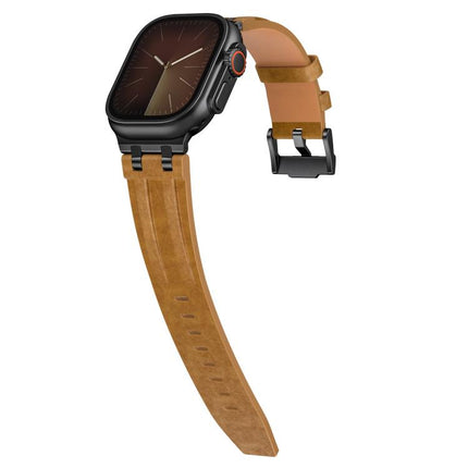 Crazy Horse Vegan Leather Stainless Steel Black Buckle Watch Band, For Apple Watch 46mm / 49mm / 45mm / 44mm - DealBuddy