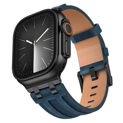 Crazy Horse Vegan Leather Stainless Steel Black Buckle Watch Band, For Apple Watch 46mm / 49mm / 45mm / 44mm - DealBuddy