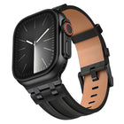 Crazy Horse Vegan Leather Stainless Steel Black Buckle Watch Band, For Apple Watch 46mm / 49mm / 45mm / 44mm - DealBuddy
