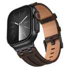 Crazy Horse Vegan Leather Stainless Steel Black Buckle Watch Band, For Apple Watch 46mm / 49mm / 45mm / 44mm - DealBuddy