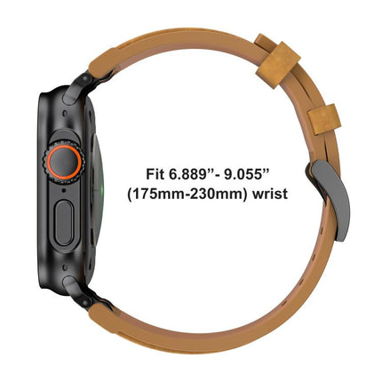 Crazy Horse Vegan Leather Stainless Steel Black Buckle Watch Band, For Apple Watch 46mm / 49mm / 45mm / 44mm - DealBuddy