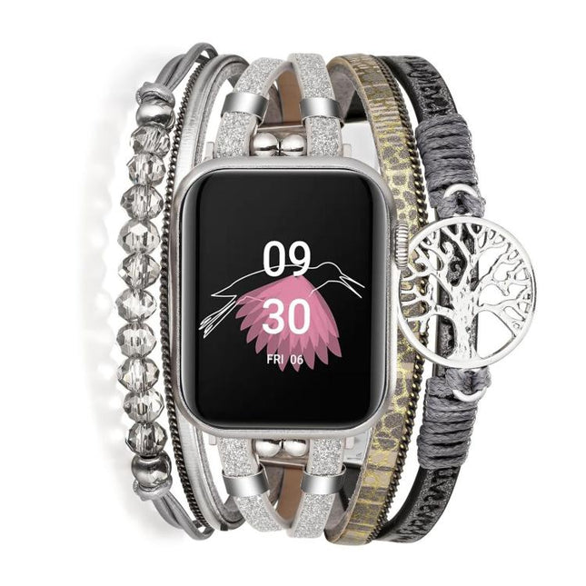 Tree of Life Pendant Metal Genuine Leather Watch Band, For Apple Watch 46mm / 49mm / 45mm / 44mm, For Apple Watch 42mm / 41mm / 40mm / 38mm - DealBuddy