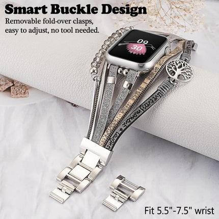 Tree of Life Pendant Metal Genuine Leather Watch Band, For Apple Watch 46mm / 49mm / 45mm / 44mm, For Apple Watch 42mm / 41mm / 40mm / 38mm - DealBuddy