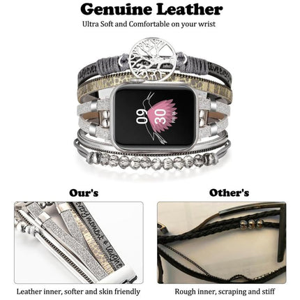 Tree of Life Pendant Metal Genuine Leather Watch Band, For Apple Watch 46mm / 49mm / 45mm / 44mm, For Apple Watch 42mm / 41mm / 40mm / 38mm - DealBuddy