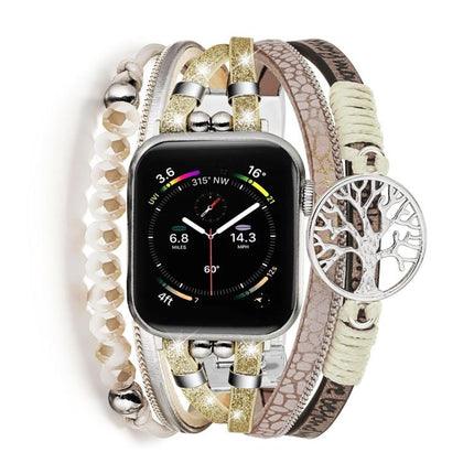 Tree of Life Pendant Metal Genuine Leather Watch Band, For Apple Watch 46mm / 49mm / 45mm / 44mm, For Apple Watch 42mm / 41mm / 40mm / 38mm - DealBuddy