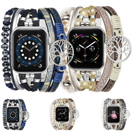 Tree of Life Pendant Metal Genuine Leather Watch Band, For Apple Watch 46mm / 49mm / 45mm / 44mm, For Apple Watch 42mm / 41mm / 40mm / 38mm - DealBuddy