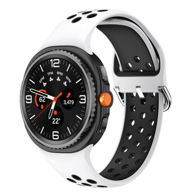 Round Holes Silver Buckle Two Color Silicone Watch Band, For Samsung Galaxy Watch8 / Watch8 Classic - DealBuddy