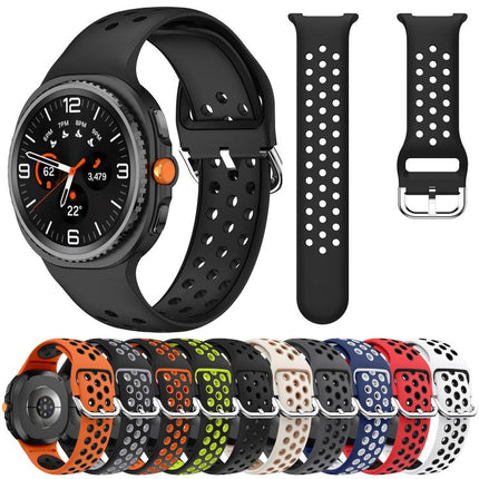Round Holes Silver Buckle Two Color Silicone Watch Band, For Samsung Galaxy Watch8 / Watch8 Classic - DealBuddy
