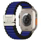 For Apple Watch 46mm / 49mm / 45mm / 44mm / Navy Blue Silver Buckle