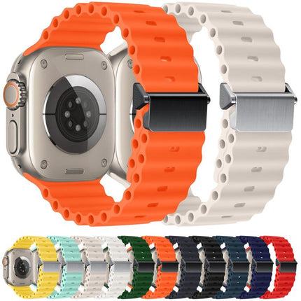Refurbished Magnetic Buckle Ocean Silicone Watch Band, For Apple Watch 46mm / 49mm / 45mm / 44mm, For Apple Watch 42mm / 41mm / 40mm / 38mm - DealBuddy