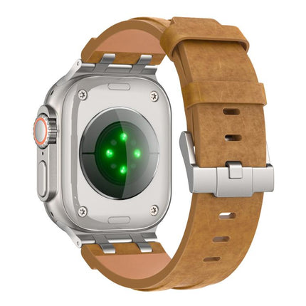 Crazy Horse Vegan Leather Stainless Steel Silver Buckle Watch Band, For Apple Watch 46mm / 49mm / 45mm / 44mm - DealBuddy