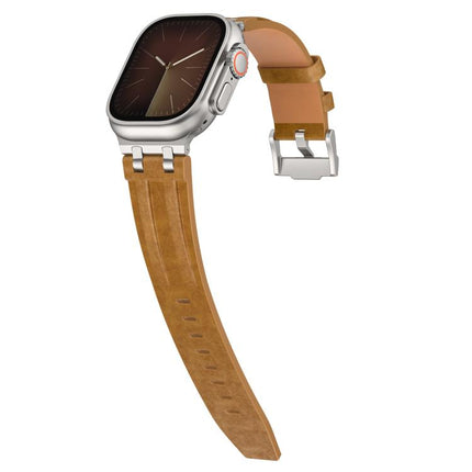 Crazy Horse Vegan Leather Stainless Steel Silver Buckle Watch Band, For Apple Watch 46mm / 49mm / 45mm / 44mm - DealBuddy