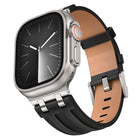 Crazy Horse Vegan Leather Stainless Steel Silver Buckle Watch Band, For Apple Watch 46mm / 49mm / 45mm / 44mm - DealBuddy
