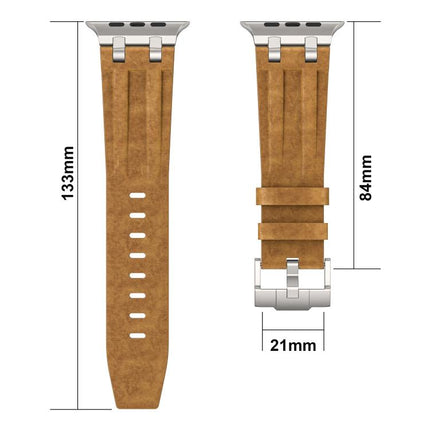 Crazy Horse Vegan Leather Stainless Steel Silver Buckle Watch Band, For Apple Watch 46mm / 49mm / 45mm / 44mm - DealBuddy