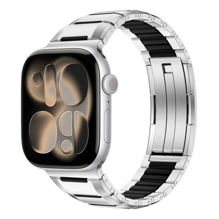 Multi-Faceted Rubber Inlaid Stainless Steel Watch Band, For Apple Watch 46mm / 49mm / 45mm / 44mm, For Apple Watch 42mm / 41mm / 40mm / 38mm - DealBuddy