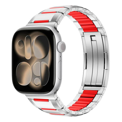 Multi-Faceted Rubber Inlaid Stainless Steel Watch Band, For Apple Watch 46mm / 49mm / 45mm / 44mm, For Apple Watch 42mm / 41mm / 40mm / 38mm - DealBuddy
