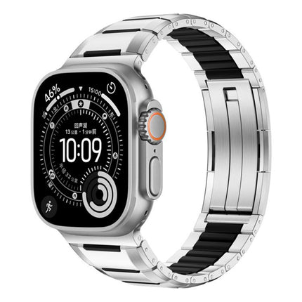 Multi-Faceted Rubber Inlaid Stainless Steel Watch Band, For Apple Watch 46mm / 49mm / 45mm / 44mm, For Apple Watch 42mm / 41mm / 40mm / 38mm - DealBuddy