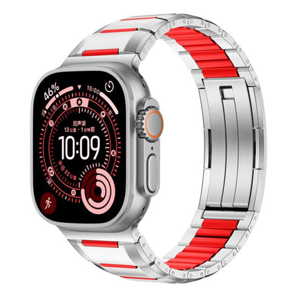 Multi-Faceted Rubber Inlaid Stainless Steel Watch Band, For Apple Watch 46mm / 49mm / 45mm / 44mm, For Apple Watch 42mm / 41mm / 40mm / 38mm - DealBuddy